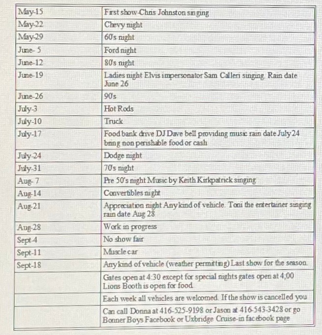 Cruise In Schedule