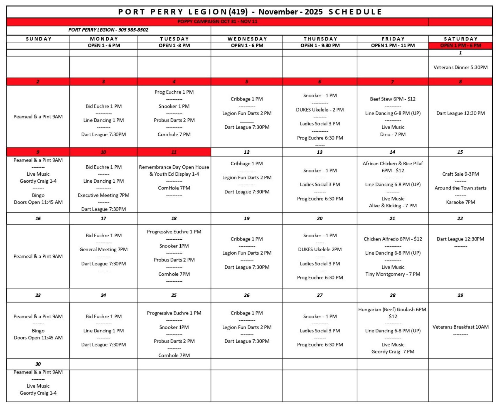 Port Perry Legion November