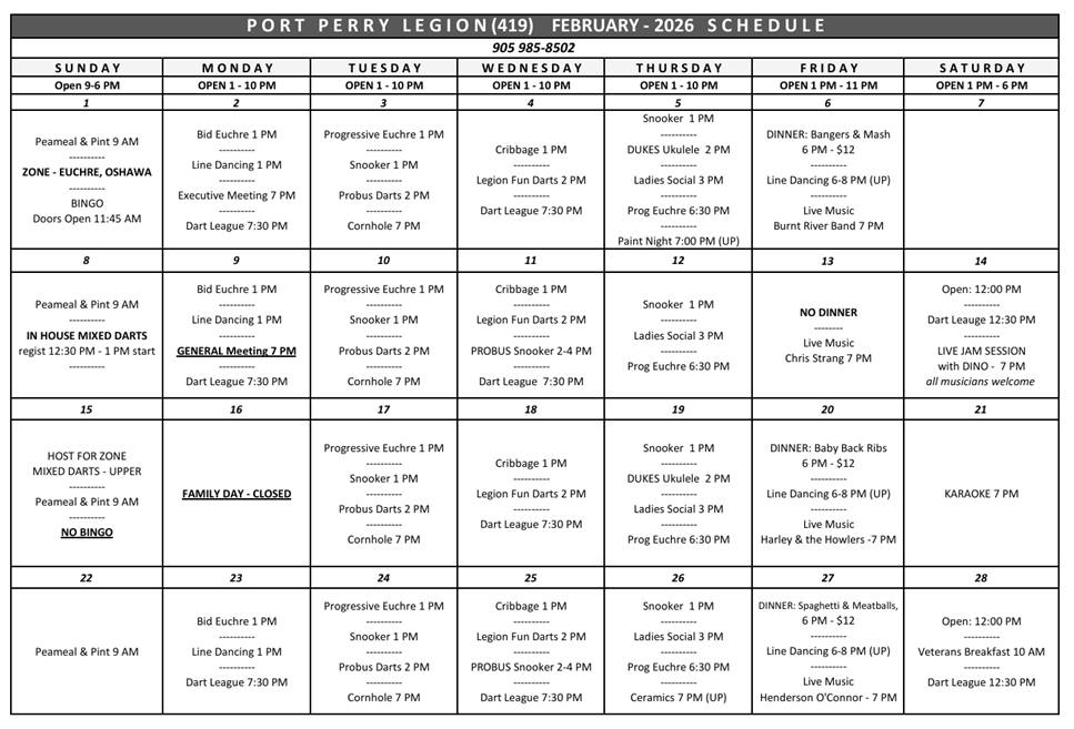 Port Perry Legion February 2026