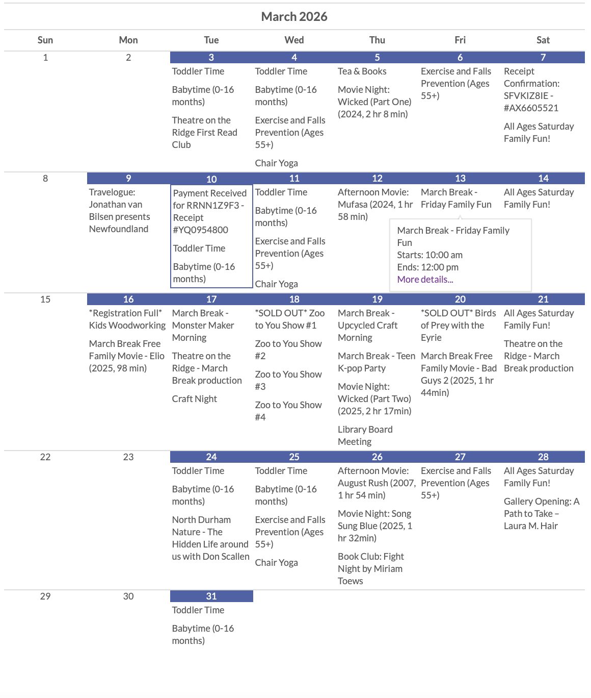 Scugog Library March 2026