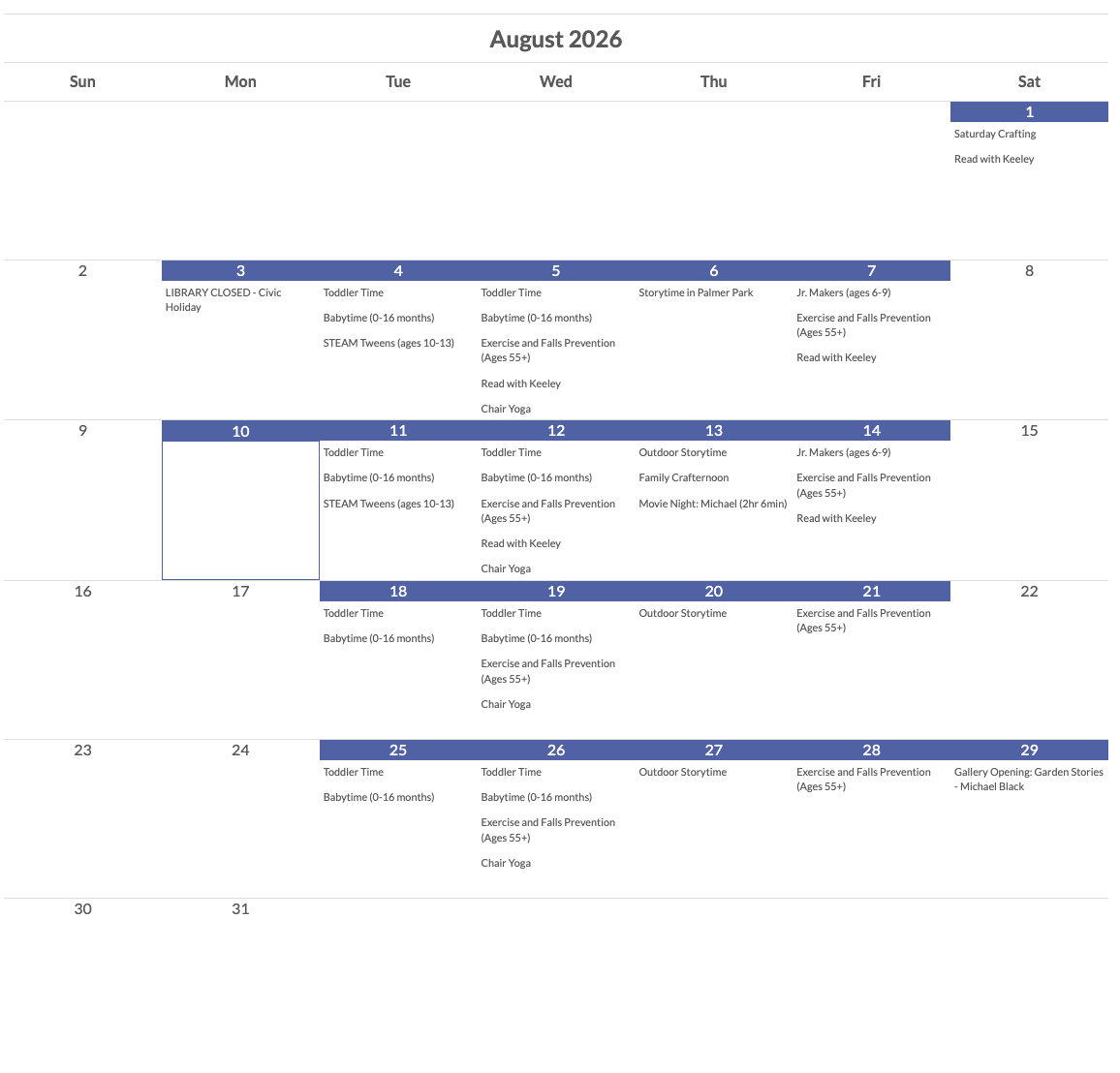 Scugog Library August 2026
